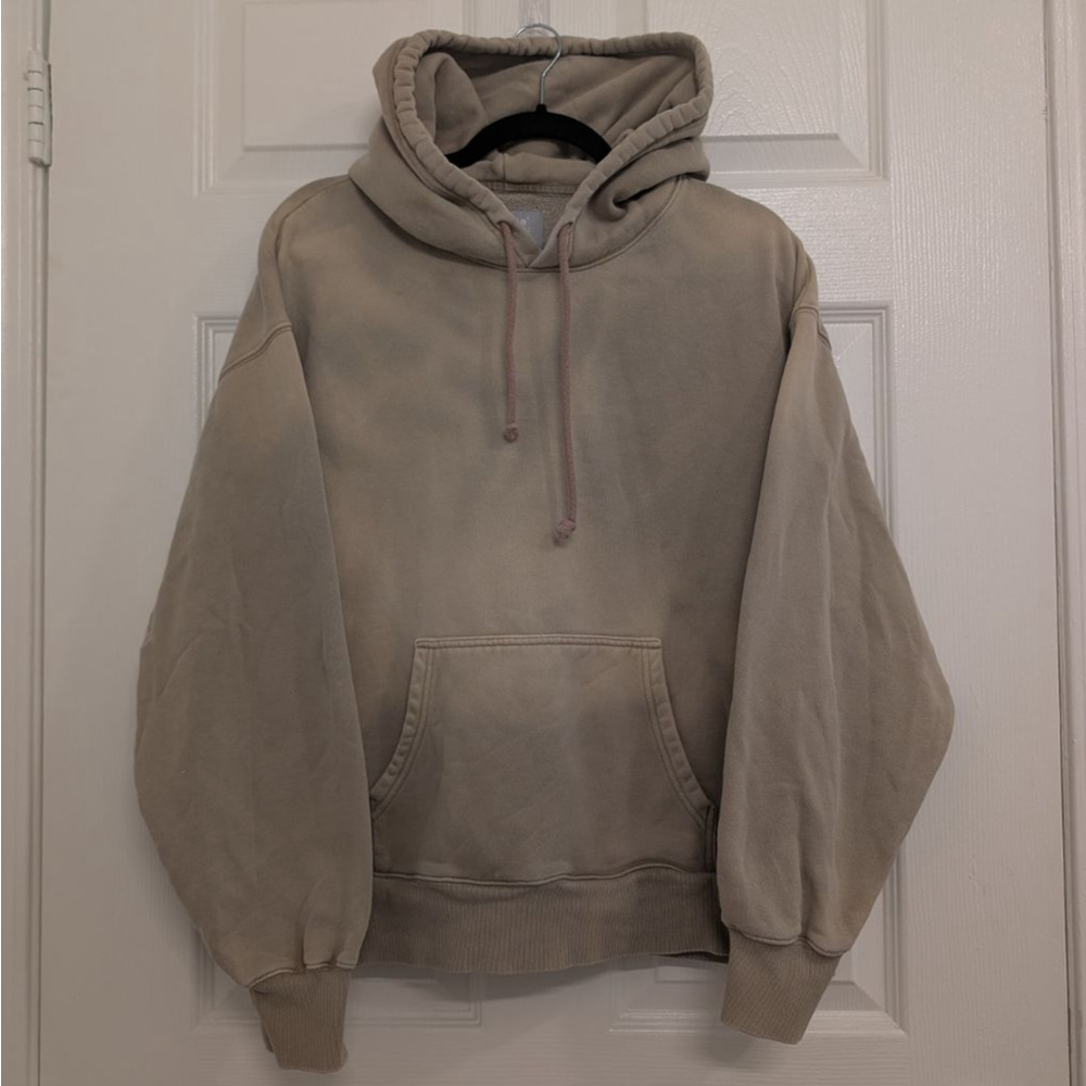 Aritzia Tna Beige CozyAF Fleece Hoodie Oversized Small Sun Faded Airport Outfit